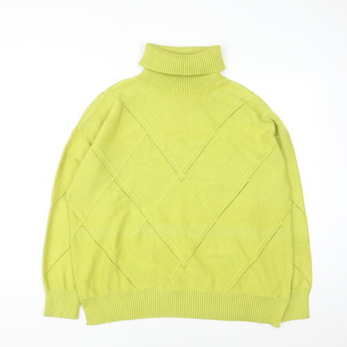 Lands' End Women's Green Roll Neck Diamond Knit Jumper XL