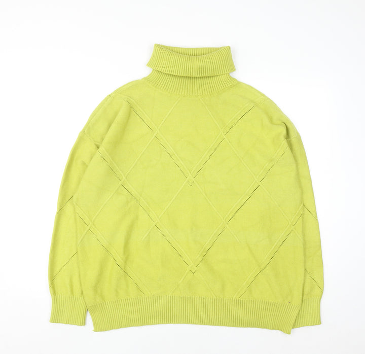 Lands' End Women's Green Roll Neck Diamond Knit Jumper XL