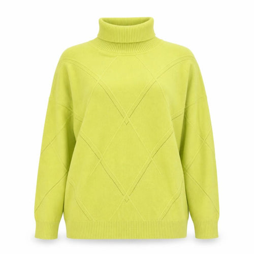 Lands' End Women's Green Roll Neck Diamond Knit Jumper XL