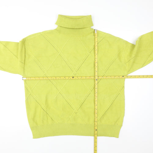 Lands' End Women's Green Roll Neck Diamond Knit Jumper XL