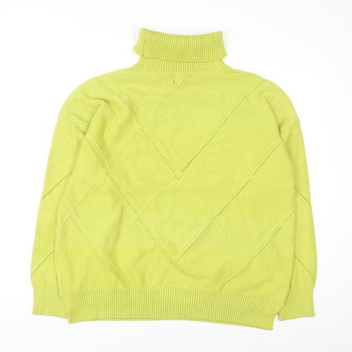 Lands' End Women's Green Roll Neck Diamond Knit Jumper XL