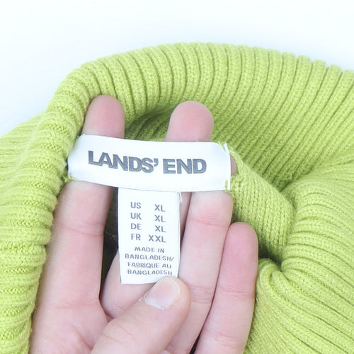 Lands' End Women's Green Roll Neck Diamond Knit Jumper XL