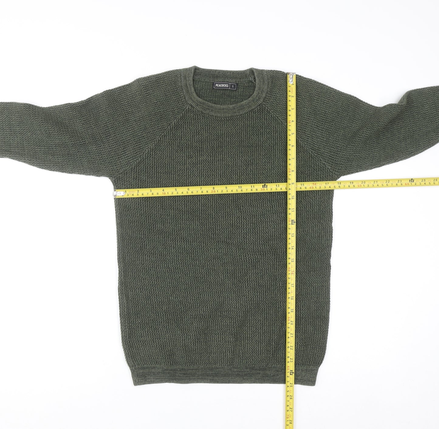 Peacocks Men’s Green Cotton Crew Neck Jumper Size S