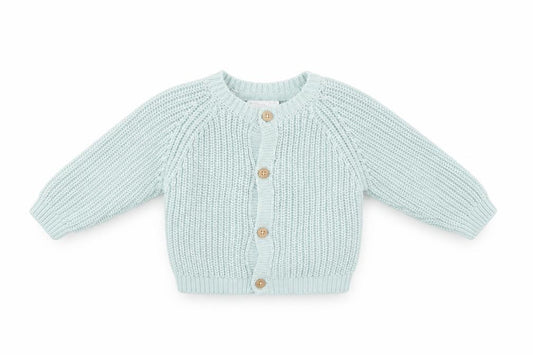 Front view of Rock a Bye Baby Boutique Blue Cotton Knit Cardigan 3-6M unisex star design
