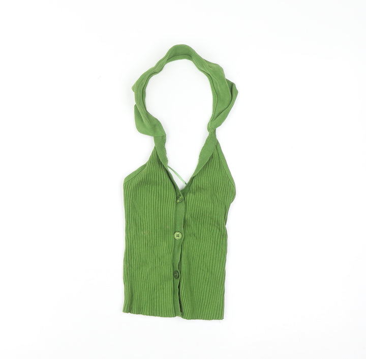 ZARA Women Green Slim Fit Sleeveless Knit Halter Cardigan M