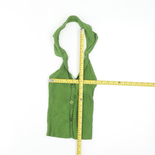 ZARA Women Green Slim Fit Sleeveless Knit Halter Cardigan M