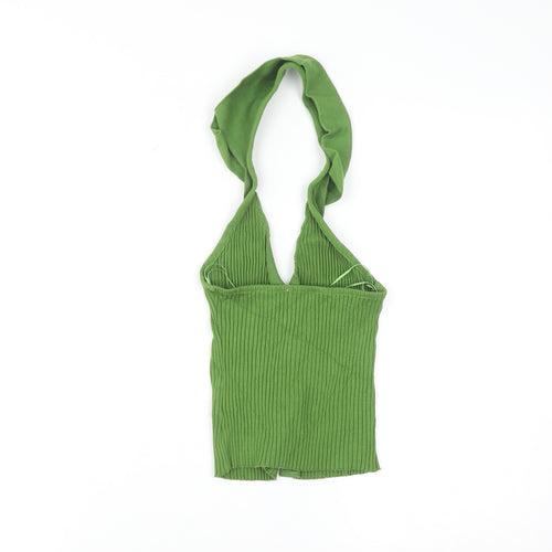 ZARA Women Green Slim Fit Sleeveless Knit Halter Cardigan M
