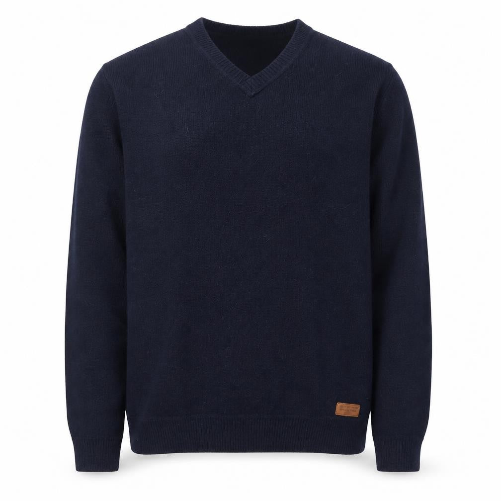 Front view of Pepe Jeans Men's Blue Wool Cotton V-Neck Jumper, size L