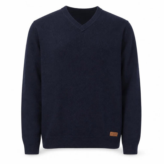 Front view of Pepe Jeans Men's Blue Wool Cotton V-Neck Jumper, size L