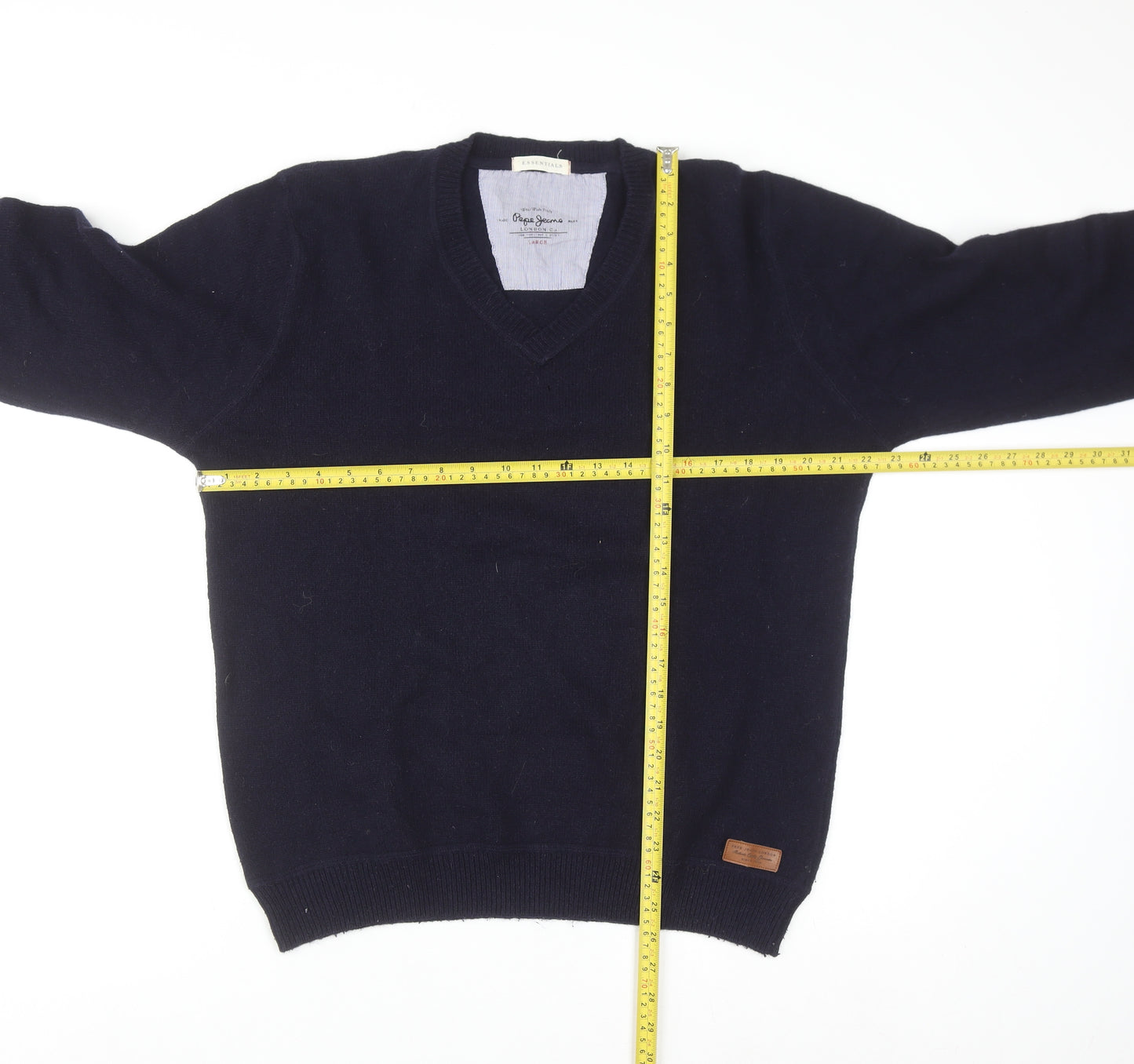 Pepe Jeans Men's Blue Wool Cotton V-Neck Jumper Size L