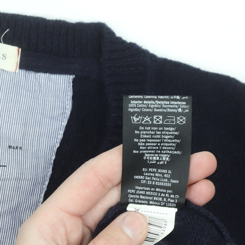 Pepe Jeans Men's Blue Wool Cotton V-Neck Jumper Size L