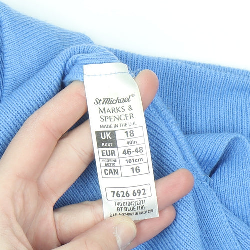 Marks and Spencer Women Blue Collared Long Sleeve Pullover Jumper Size 18