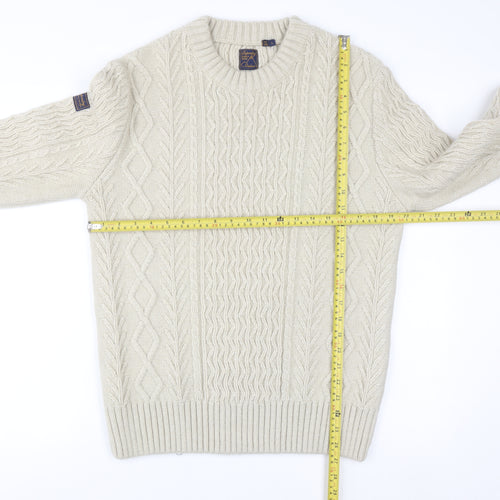 Superdry Men's Beige Cable Knit Wool Jumper L Pullover