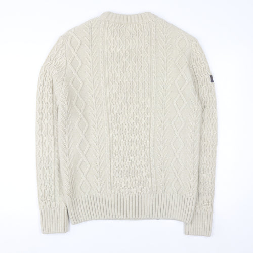 Superdry Men's Beige Cable Knit Wool Jumper L Pullover