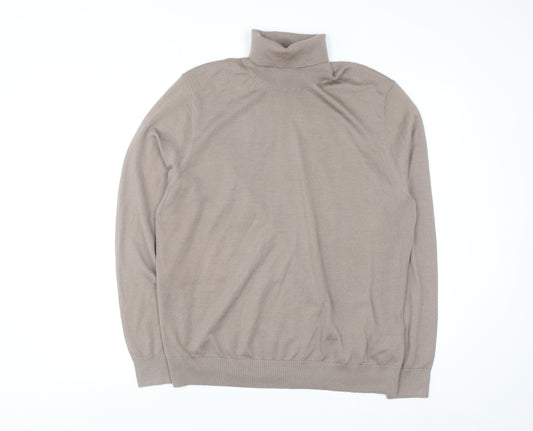 Marks and Spencer Women Beige Merino Wool Roll Neck Jumper L