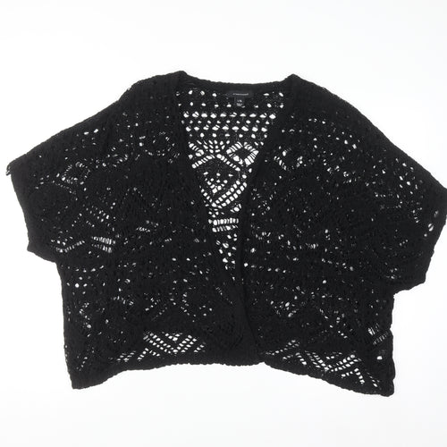Atmosphere Women Black L/XL Crochet Open-Knit Cardigan