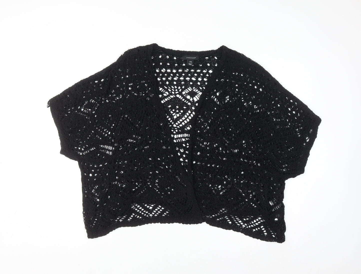Atmosphere Women Black L/XL Crochet Open-Knit Cardigan