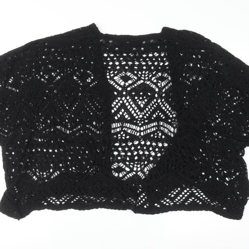 Atmosphere Women Black L/XL Crochet Open-Knit Cardigan