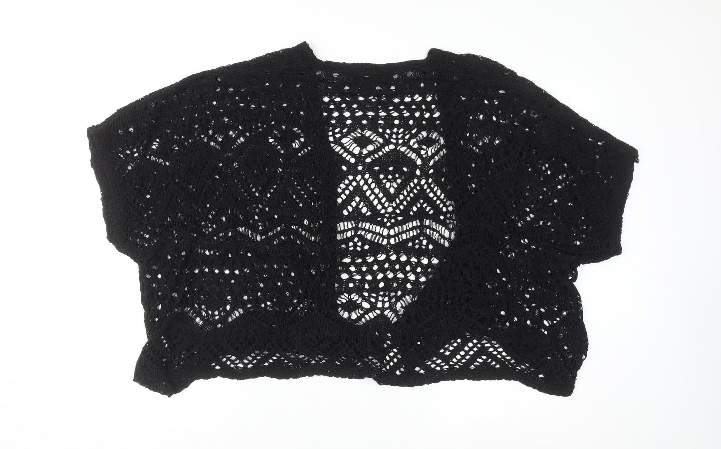 Atmosphere Women Black L/XL Crochet Open-Knit Cardigan