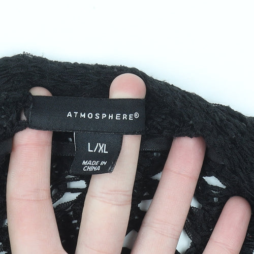 Atmosphere Women Black L/XL Crochet Open-Knit Cardigan
