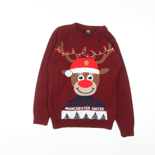 Manchester United Boys Red Christmas Reindeer Crew Neck Jumper 12-13 Years