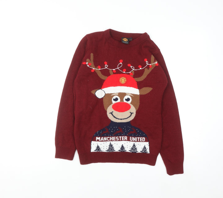 Manchester United Boys Red Christmas Reindeer Crew Neck Jumper 12-13 Years