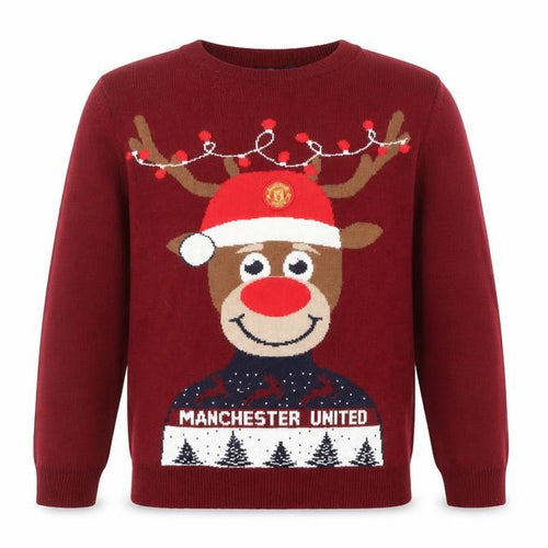 Manchester United Boys Red Christmas Reindeer Crew Neck Jumper 12-13 Years