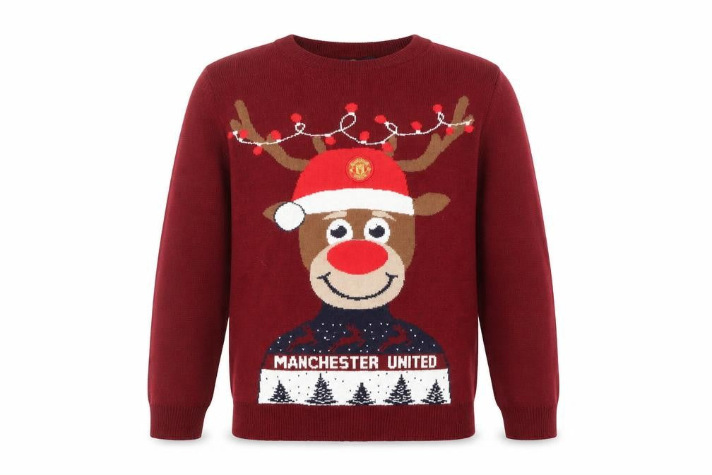 Manchester United Boys Red Christmas Reindeer Crew Neck Jumper 12-13 Years