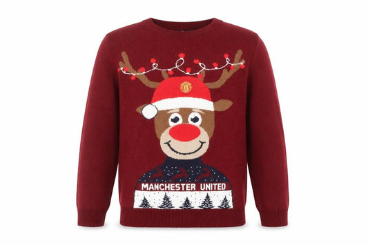 Manchester United Boys Red Christmas Reindeer Crew Neck Jumper 12-13 Years