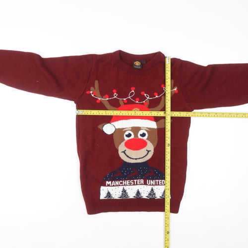 Manchester United Boys Red Christmas Reindeer Crew Neck Jumper 12-13 Years