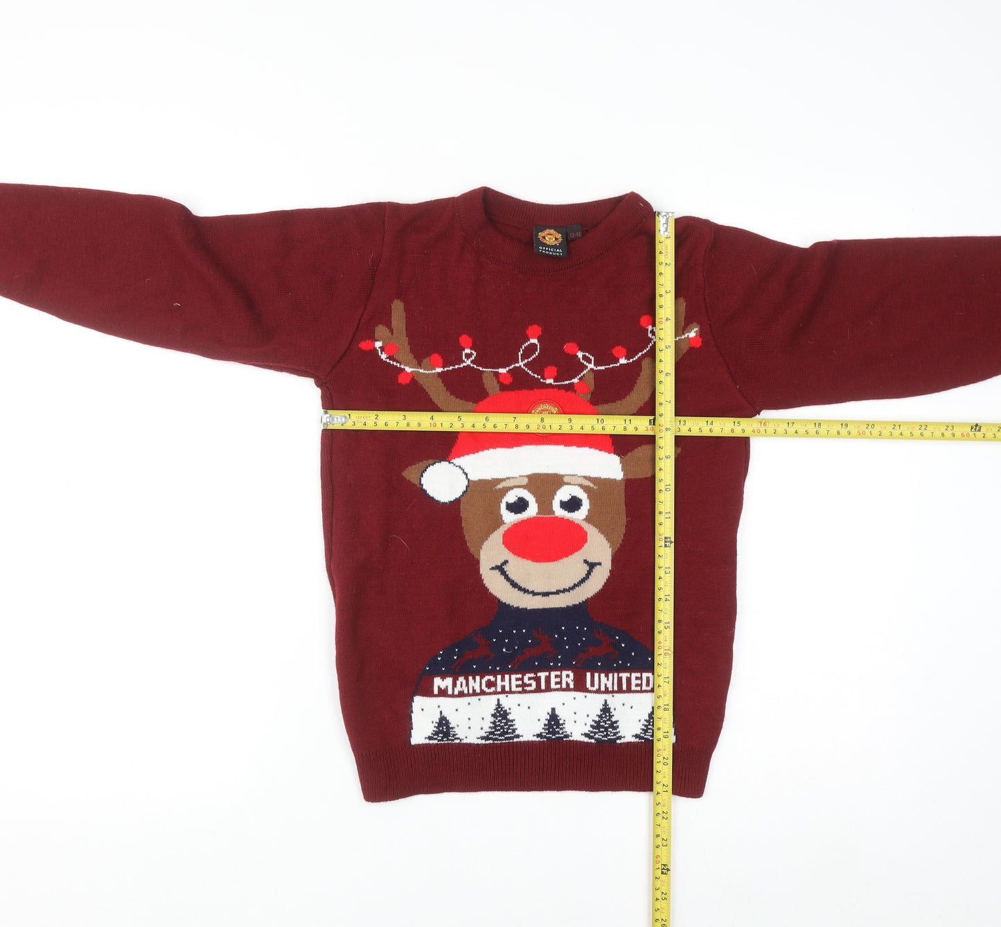 Manchester United Boys Red Christmas Reindeer Crew Neck Jumper 12-13 Years