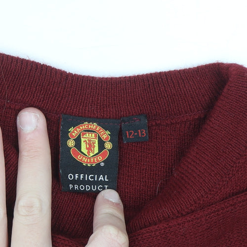 Manchester United Boys Red Christmas Reindeer Crew Neck Jumper 12-13 Years