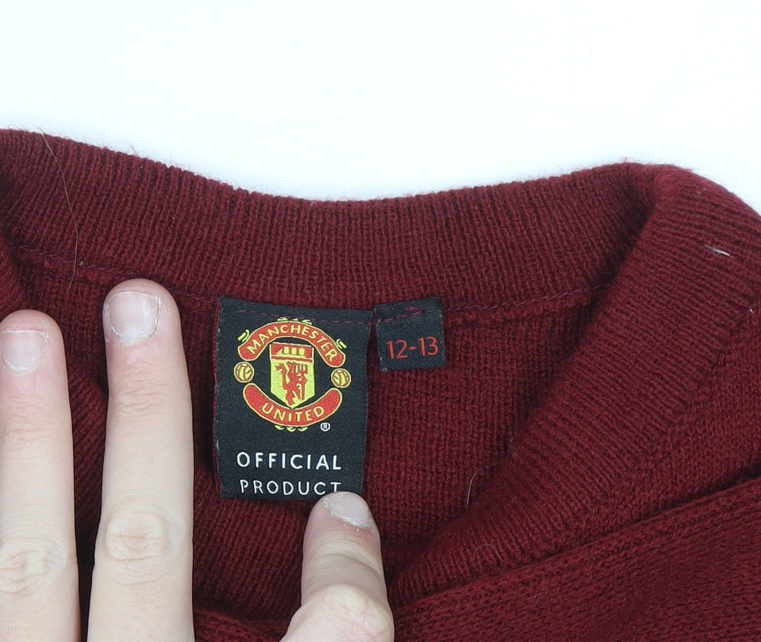 Manchester United Boys Red Christmas Reindeer Crew Neck Jumper 12-13 Years