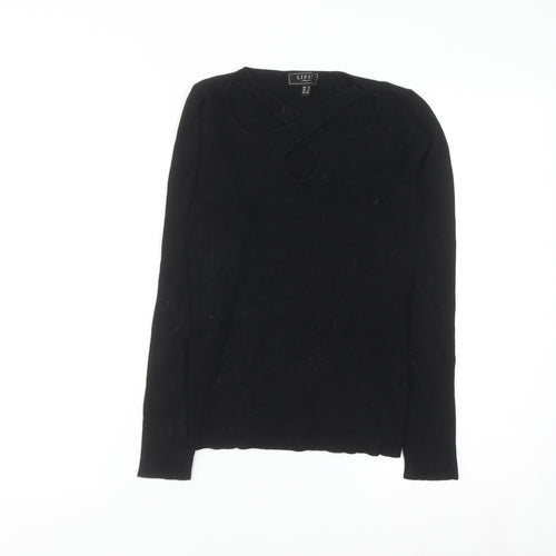 Lipsy London Women's Black Size 6 Ribbed Knit Cut Out Jumper