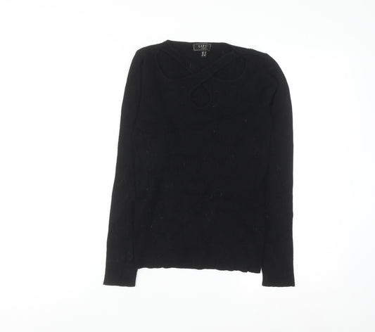 Lipsy London Women's Black Size 6 Ribbed Knit Cut Out Jumper