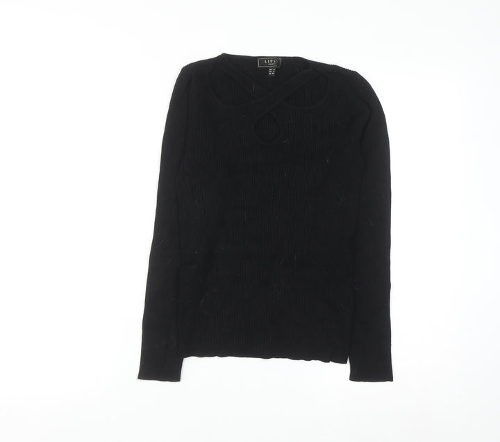 Lipsy London Women's Black Size 6 Ribbed Knit Cut Out Jumper