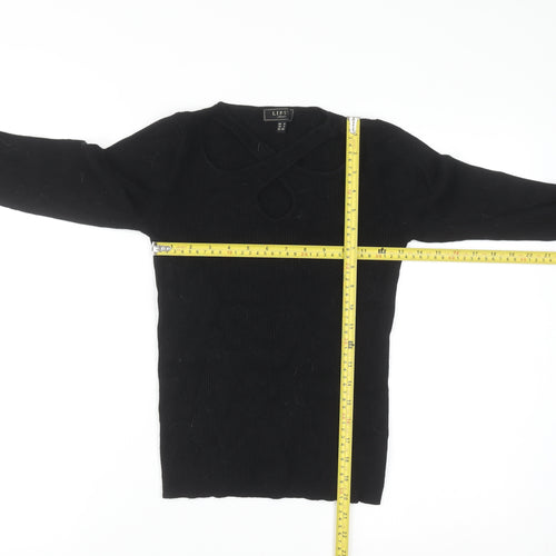 Lipsy London Women's Black Size 6 Ribbed Knit Cut Out Jumper