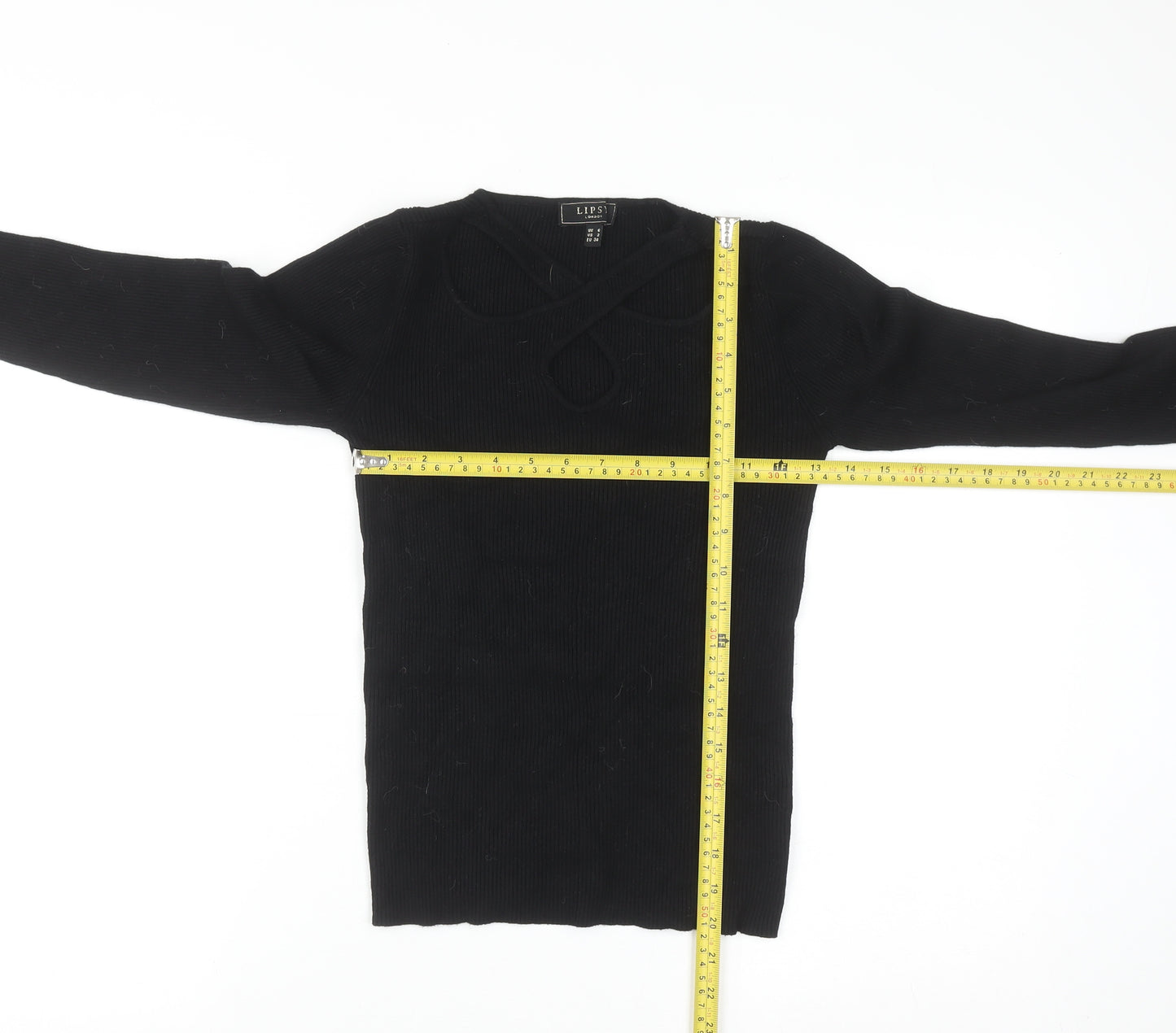 Lipsy London Women's Black Size 6 Ribbed Knit Cut Out Jumper