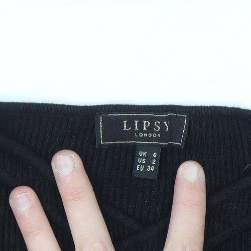 Lipsy London Women's Black Size 6 Ribbed Knit Cut Out Jumper