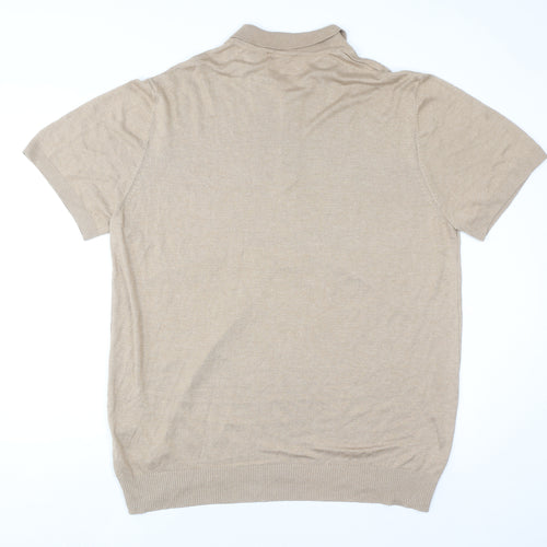 boohooMAN Men's Beige 3XL Collared 1/4 Zip Short Sleeve Jumper