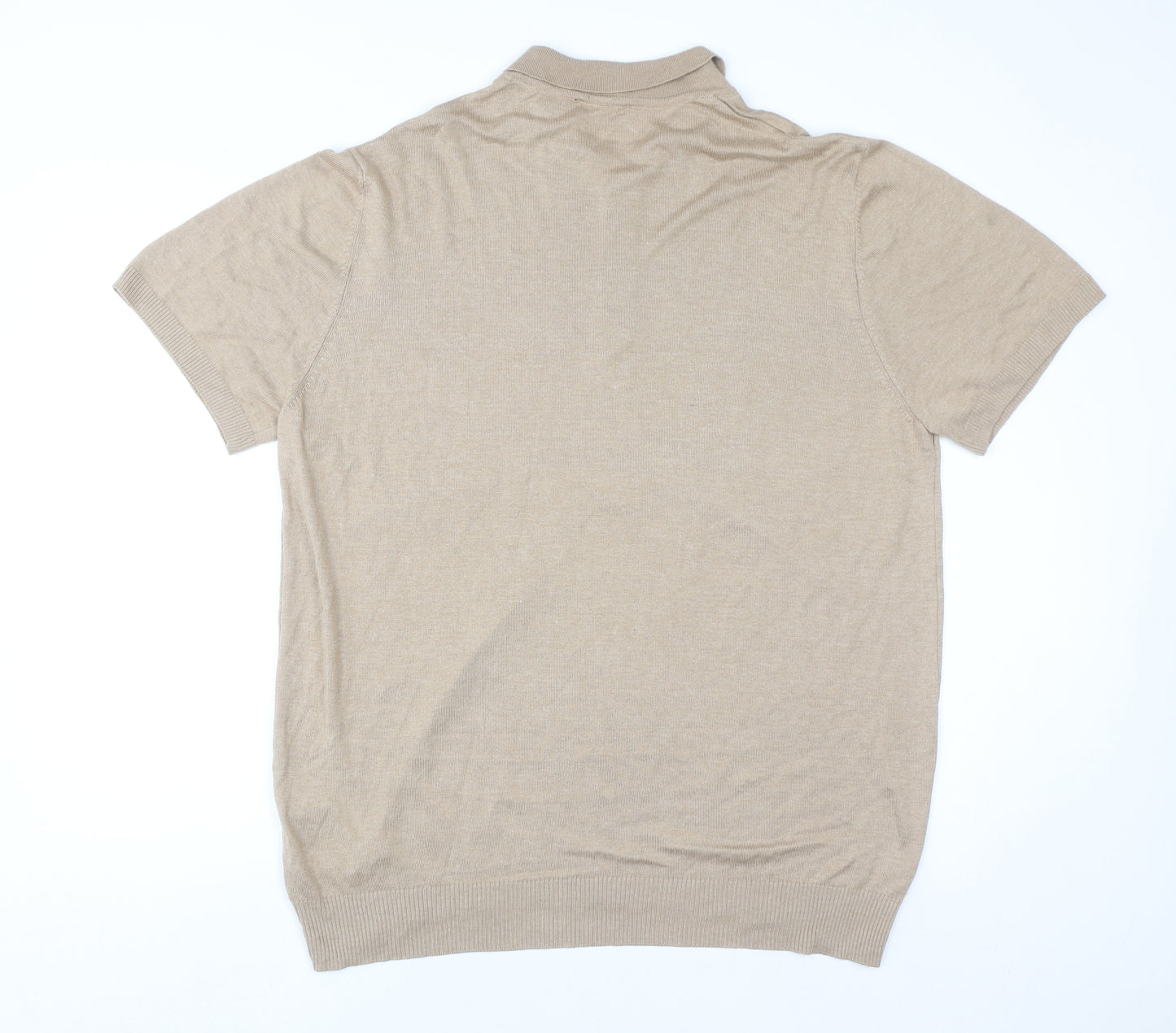 boohooMAN Men's Beige 3XL Collared 1/4 Zip Short Sleeve Jumper