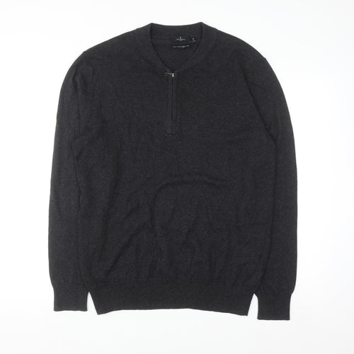 Jeff Banks Men's Grey Cotton Cashmere 1/4 Zip Jumper M