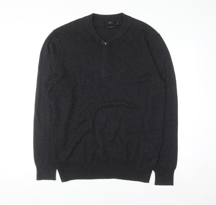 Jeff Banks Men's Grey Cotton Cashmere 1/4 Zip Jumper M