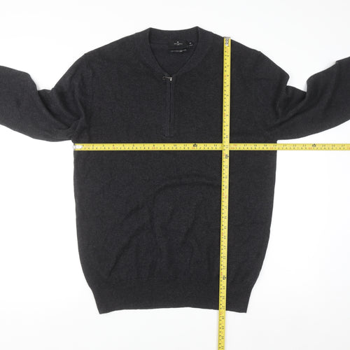 Jeff Banks Men's Grey Cotton Cashmere 1/4 Zip Jumper M