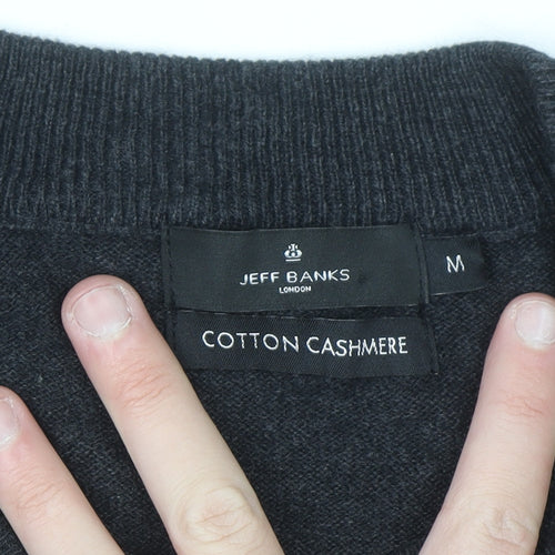 Jeff Banks Men's Grey Cotton Cashmere 1/4 Zip Jumper M