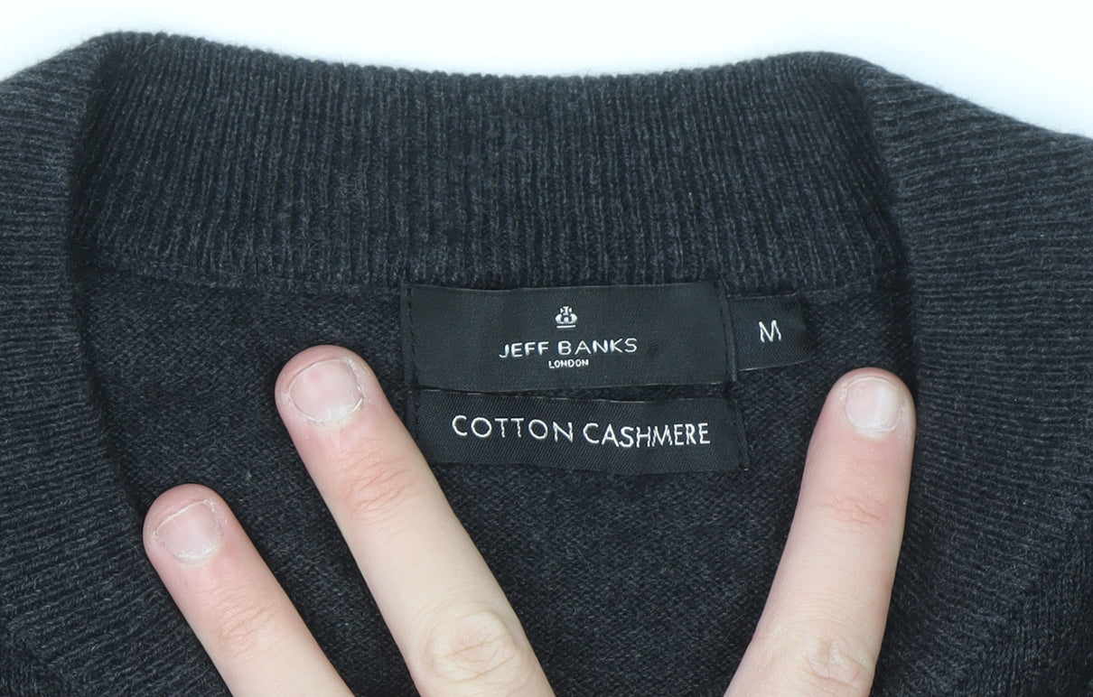 Jeff Banks Men's Grey Cotton Cashmere 1/4 Zip Jumper M