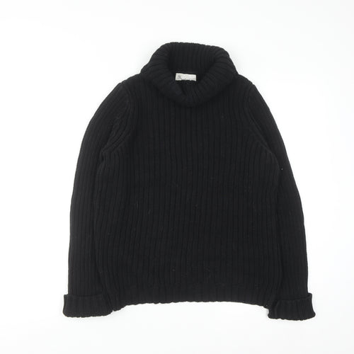 BHS Womens Black Roll Neck Chunky Knit Cotton Jumper Size 12