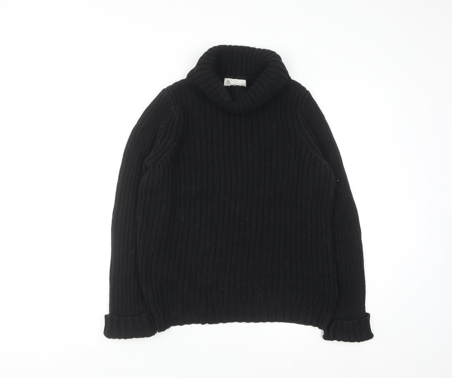BHS Womens Black Roll Neck Chunky Knit Cotton Jumper Size 12