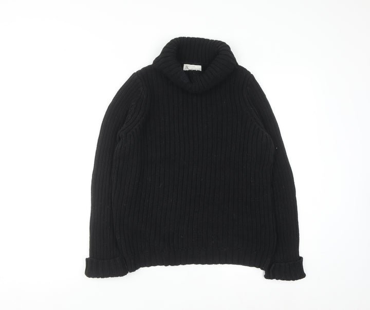 BHS Womens Black Roll Neck Chunky Knit Cotton Jumper Size 12