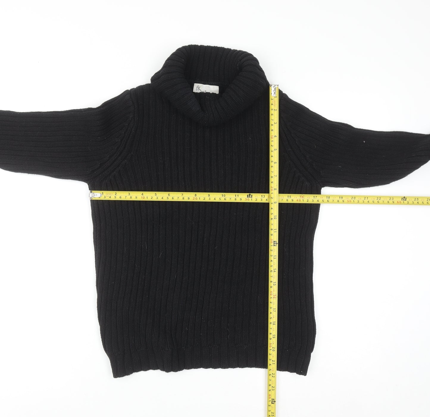 BHS Womens Black Roll Neck Chunky Knit Cotton Jumper Size 12